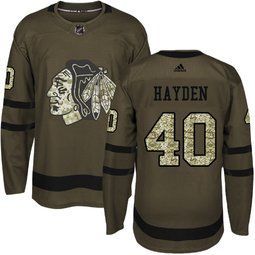 Adidas Blackhawks #40 John Hayden Green Salute to Service Stitched NHL Jersey - Click Image to Close